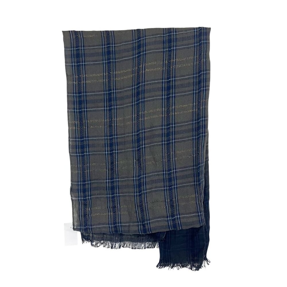 NEW Loft Green & Blue Plaid Frayed Edge Rectangle Scarf Academia Preppy Fall